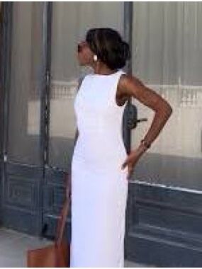 DISSH Linen White Sleeveless Maxi Dress - Clean Column Silhouette
